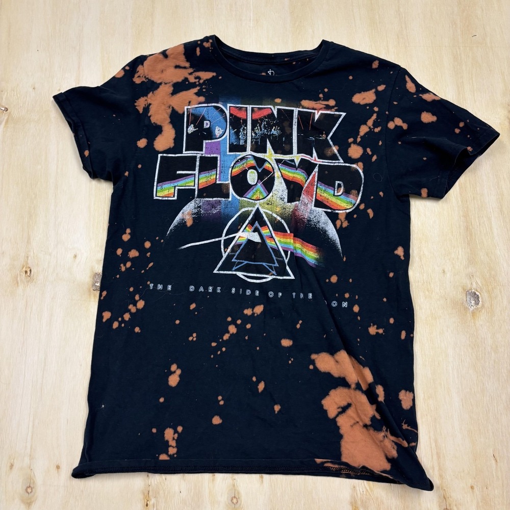 Pink Floyd Shirt Mens Medium Black Bleach Dark Side Moon Graphic Tee T-Shirt